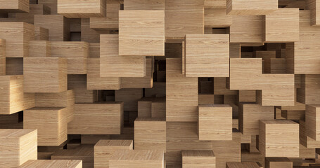 abstract background made of wooden cubes, 3d render