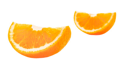 Two slices of fresh orange isolated on white background.