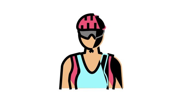 female cyclist animated color icon. female cyclist sign. isolated on white background