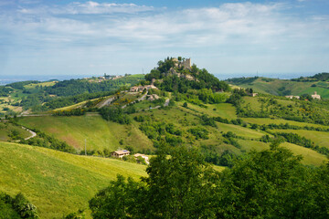 Naklejka na ściany i meble Rural landscape near San Polo and Canossa, Emilia-Romagna. Castle