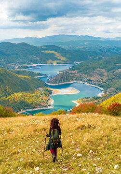 Paganico Sabino (Italy) - A view of Natural reserve of Navegna and Cervia mounts, with Turano lake, during the autumn foliage; province of Rieti, Sabina area.
