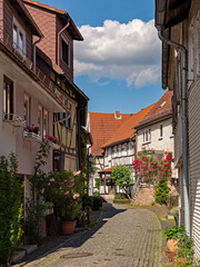 Fototapeta na wymiar Straße in der Altstadt von Schlüchtern in Hessen in Deutschland 