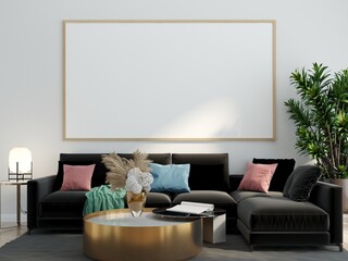 3D Mockup photo frame in Modern interior of living room