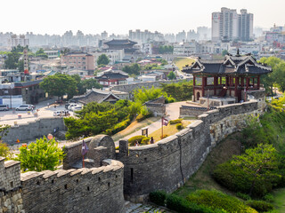 Fototapeta na wymiar Hwaseong Fortress or Suwon Hwaseong is a fortification surrounding the centre of Suwon