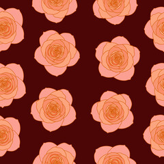 rose. rose pattern. vintage pattern. peach orange isolated vintage rose with brown background in summer spring autumn for dress, fabric, textile, paper,  stationary, etc.