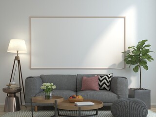 3D Mockup photo frame in Modern interior of living room