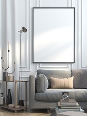 3D Mockup photo frame in Modern interior of living room