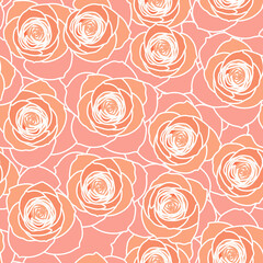 peach rose floral pattern. peach flat roses in summer spring autumn tropical garden in vintage retro style for fabric, textile, paper, stationary,  dress, etc.