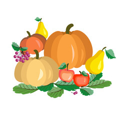 Vector - pumpkin with apples, pears and berries. 
Thanksgiving pattern.