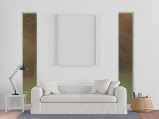 3D Mockup photo frame in Modern interior of living room