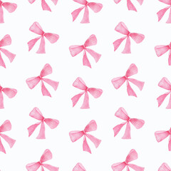 Watercolor seamless pink bow pattern isolated n white background.Good for home textile,fabrics,clothes.