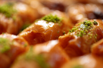 Close up of delicious baklava at a hotel buffet