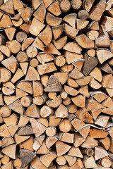 Chopped firewood, preparing firewood for the heating season.