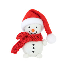 Fototapeta na wymiar Snowman in red hat and scarf isolated on white background