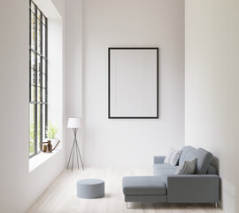 3D Mockup photo frame in Modern interior of living room