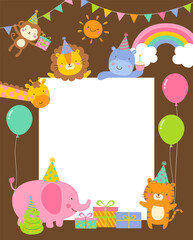 Cute safari cartoon animals with copy space for kids party invitation card template. © NTRdesign