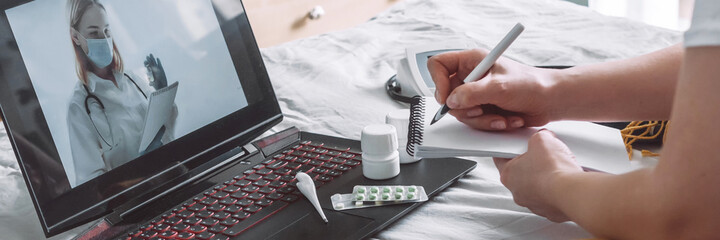 Online Medical insurance. telemedicine, telehealth,patient enters into a contract policy for medical care online, remotely. Medicine online in coronavirus covid 19, lockdown, quarantine.vaccination