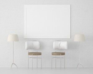 3D Mockup photo frame in Modern interior of living room