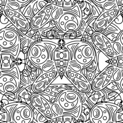 Seamless with black line butterfly on the white background