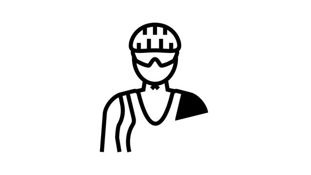 female cyclist animated line icon. female cyclist sign. isolated on white background