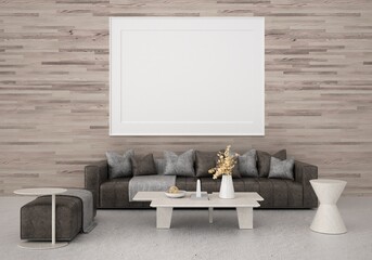 3D Mockup photo frame in Modern interior of living room
