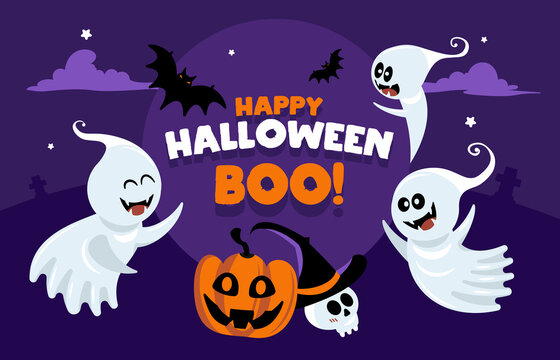 Halloween Cartoon Ghosts Poster