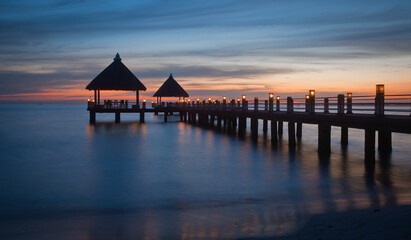 Sea pier at sunset in Sihanoukville, Cambodia.