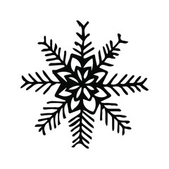A single hand-drawn snowflake. Vector illustration with doodles. An element for greeting cards, posters, stickers and seasonal design