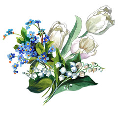 Spring flowers bouquet watercolor isolated on white background illustration for all prints.