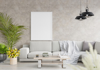 3D Mockup photo frame in Modern interior of living room