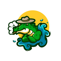 crocodile in water while smoking is on vacation