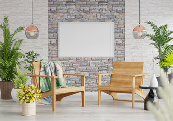 3D Mockup photo frame in Modern interior of living room