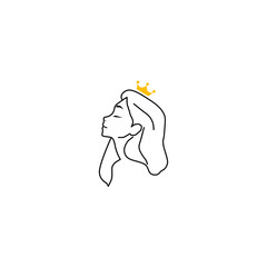 simple minimalist princess logo with yellow crown