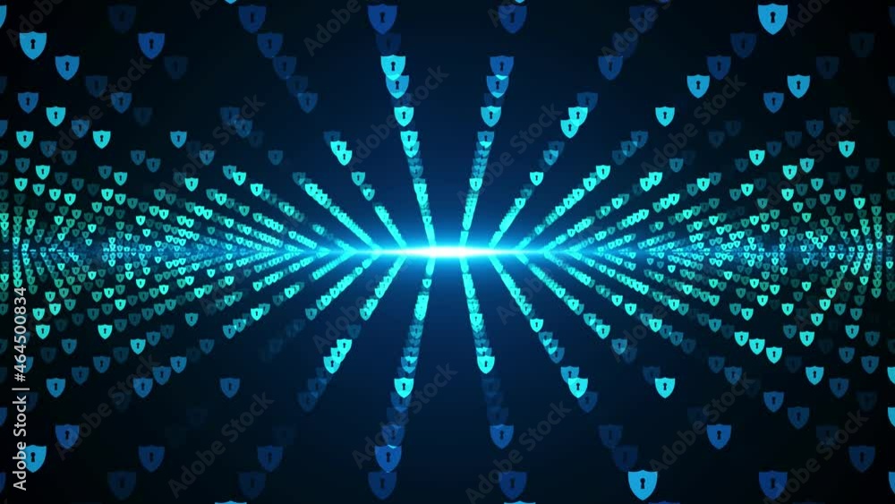Poster abstract technology blue shinny perspective motion view grid of shield lock cyber security pattern w