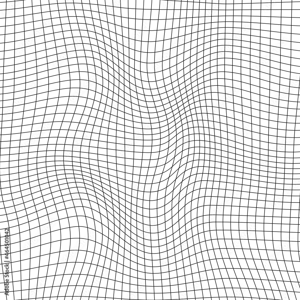 Poster abstract distorted wireframe wave. vector curve surface background. technology grid pattern. mesh wa