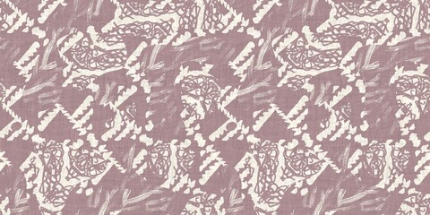 Seamless two tone hand drawn brushed effect pattern border swatch. High quality illustration. Collage of minimal drawings arranged in a seamless pattern with fabric texture overlay. Rough scribble.