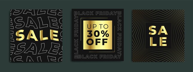 Naklejka premium GOLD Set of black Friday 2021 sale post social media pack template premium poster vector. Black Friday sale label template design for banner, idea, cover, booklet, print, flyer, card, poster, badge
