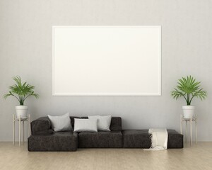 3D Mockup photo frame in Modern interior of living room