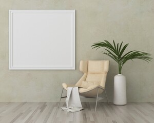 3D Mockup photo frame in Modern interior of living room