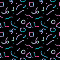 Abstract geometric background, memphis style, bright neon colors, seamless vector pattern