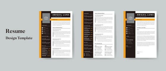 Resume Layout Set with Yellow and Black Sidebar	