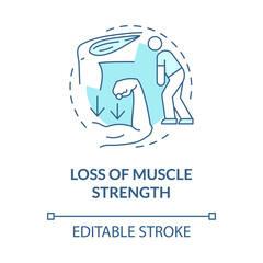 Loss of the muscle strenght blue concept icon. Muscular weakness. Problem with health. Physiotherapy abstract idea thin line illustration. Vector isolated outline color drawing. Editable stroke