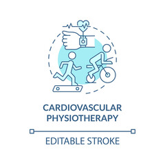 Cardiovascular physiotherapy blue concept icon. Physical exercise for rehabilitation. Fitness abstract idea thin line illustration. Vector isolated outline color drawing. Editable stroke