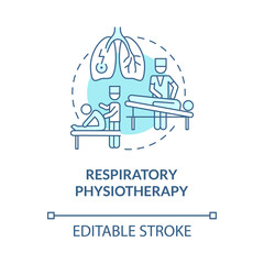 Respiratory physiotherapy blue concept icon. Professional therapist. Patient with chest pain. Treatment abstract idea thin line illustration. Vector isolated outline color drawing. Editable stroke