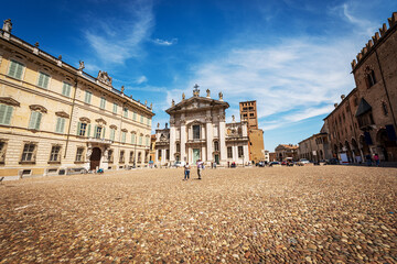 Sordello Square (Piazza Sordello) with the Saint Peter Cathedral, Bishop Palace and the Ducal Palace (Palazzo Ducale), Mantua downtown, Lombardy, Italy, Europe. 