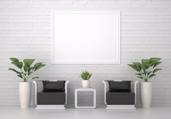 3D Mockup photo frame in Modern interior of living room