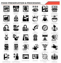 Food preservation and processing icon set.