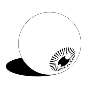 An isolated big eyeball with a drop shadow in black and white. Vector illustration.