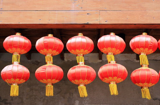 ancient chinese lamps red collor decoration concept of chinese lanterns and new year festival

