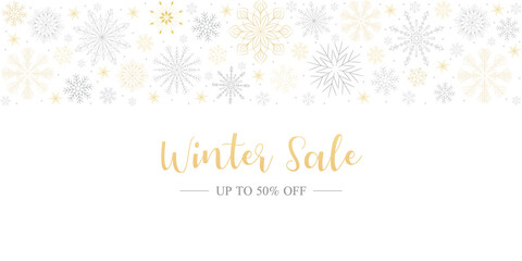 Christmas, New Year, holidays sale card with painted snowflakes on a white background. Winter texture for printing, paper, design, fabric, decor, gifts, food packaging, backgrounds.